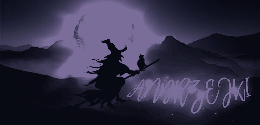 Czarownica na miotle z czarnym kotem andrzejki